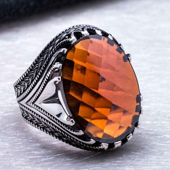 925 Ayar Gümüş Kırmızı Zirkon  Taşlı Yüzük - Resim 4