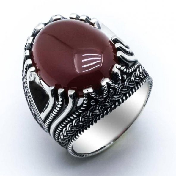 925 Ayar gümüş Akik Taşlı Gümüş Yüzük - Resim 2