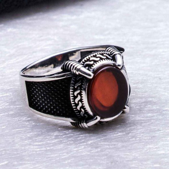 Akik Taşlı Kartal Pençesi Gümüş Yüzük - Resim 4