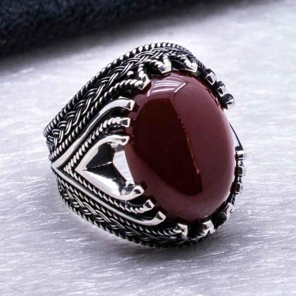 925 Ayar gümüş Akik Taşlı Gümüş Yüzük - Resim 4