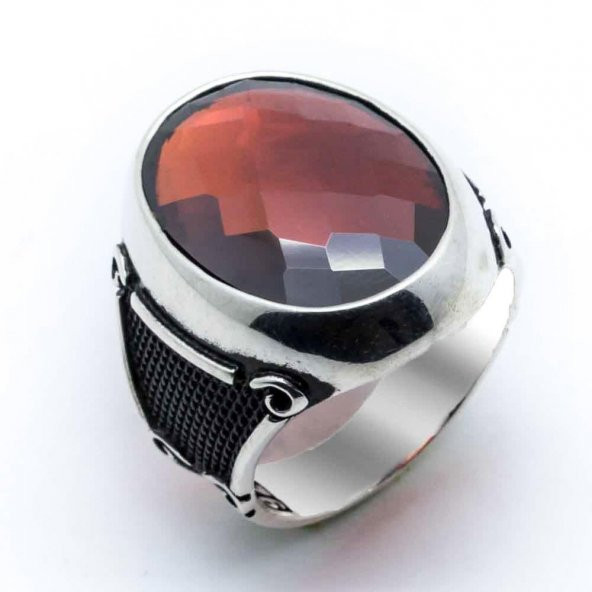 925 Ayar Gümüş Kırmızı Zirkon  Taşlı Yüzük - Resim 2