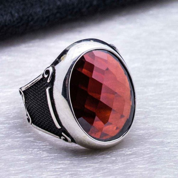 925 Ayar Gümüş Kırmızı Zirkon  Taşlı Yüzük - Resim 4