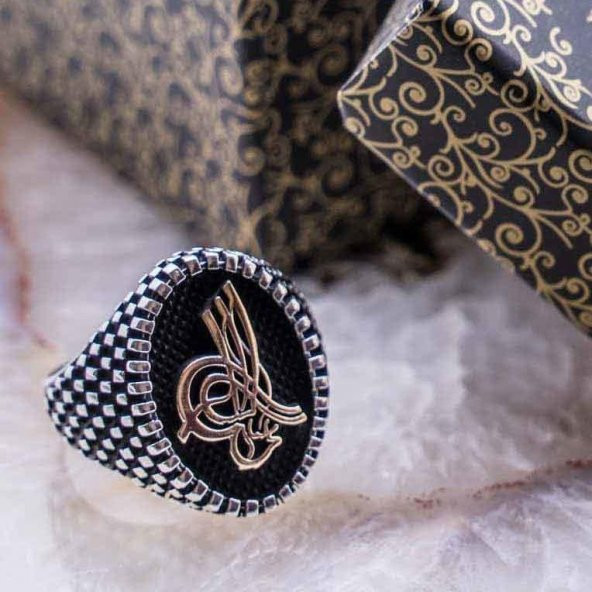 925 Ayar Gümüş Osmanlı Tuğralı Erkek Yüzük ürün görseli