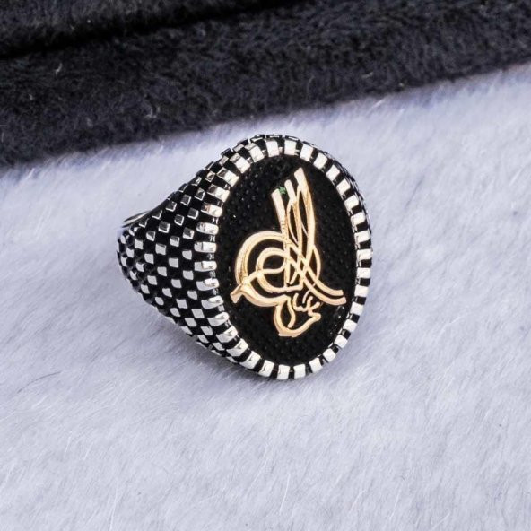 925 Ayar Gümüş Osmanlı Tuğralı Erkek Yüzük - Resim 3