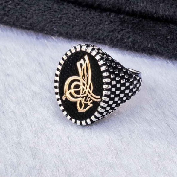 925 Ayar Gümüş Osmanlı Tuğralı Erkek Yüzük - Resim 4