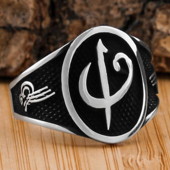 925 Ayar Gümüş Oval  Elif Vav Erkek Yüzük ürün görseli