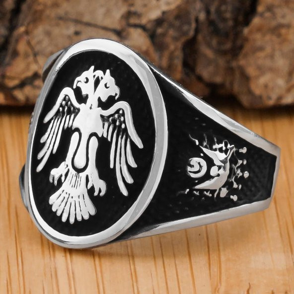 925 Ayar Gümüş Oval Selçuklu Kartalı Yüzük - Resim 3