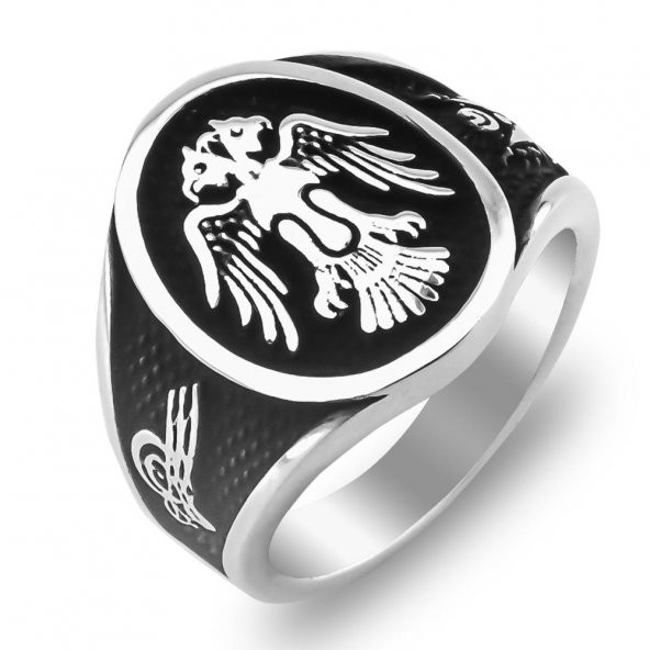 925 Ayar Gümüş Oval Selçuklu Kartalı Yüzük - Resim 4