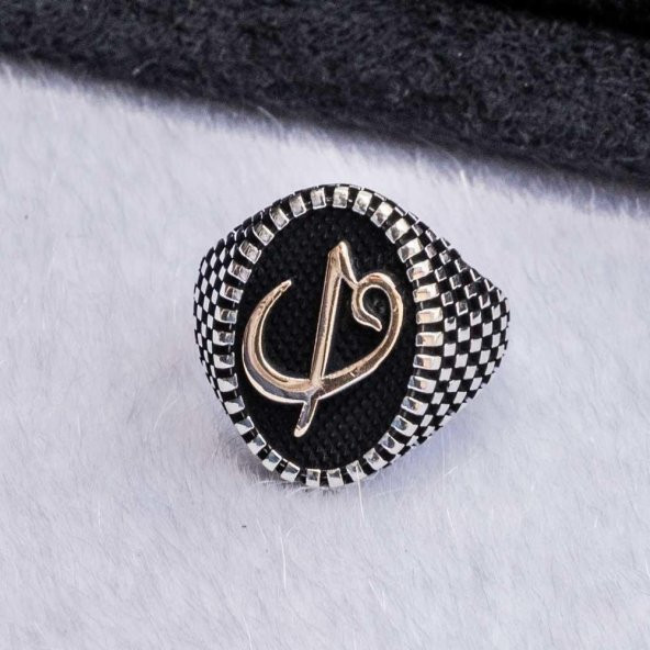 925 Ayar Gümüş Elif Vav  Simgeli Oval Erkek Yüzük - Resim 4