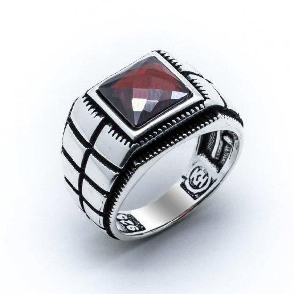 925 Ayar Gümüş Kırmızı Zirkon Taşlı  Yüzük - Resim 2