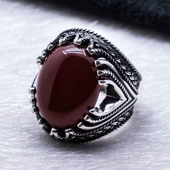 925 Ayar gümüş Akik Taşlı Gümüş Yüzük - Resim 3