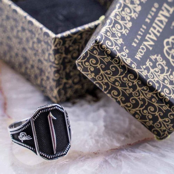 Elif Tasarımlı Tuğra Detaylı 925 Ayar Gümüş Yüzük - Resim 3