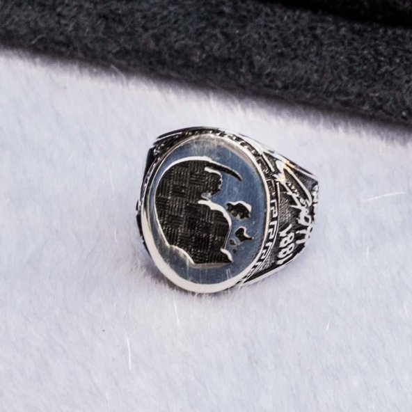 925 Ayar Gümüş Atatürk Simgeli Erkek Yüzük (Model-3) - Resim 4