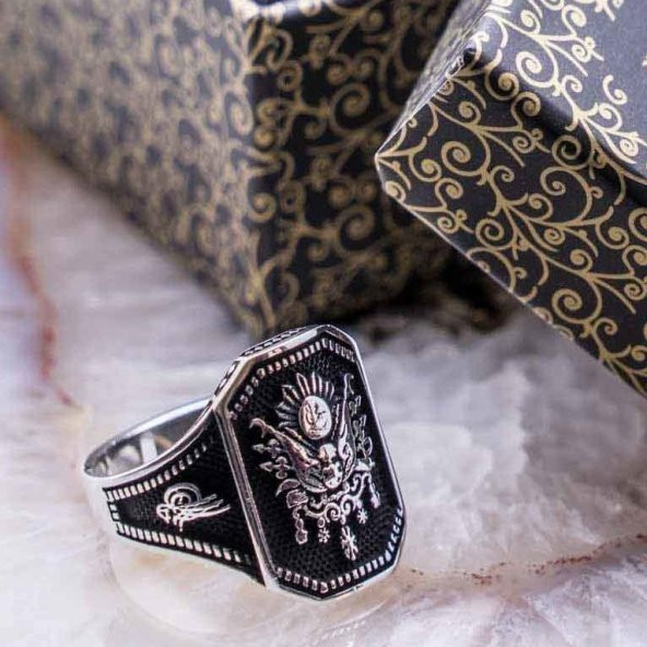 925 Ayar Gümüş Osmanlı Devlet Armalı Yüzük ürün görseli 1
