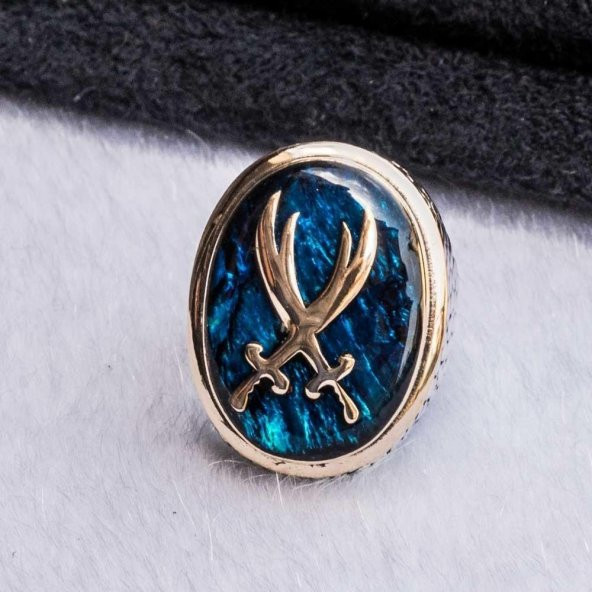 925 Ayar Gümüş Zülfikar Kılıç Simgeli Mineli Erkek Yüzük - Resim 4