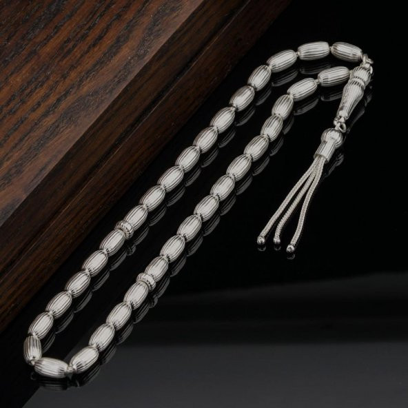 Kapsül Kesim Çizgili Gümüş Tesbih Model 3 ürün görseli 1