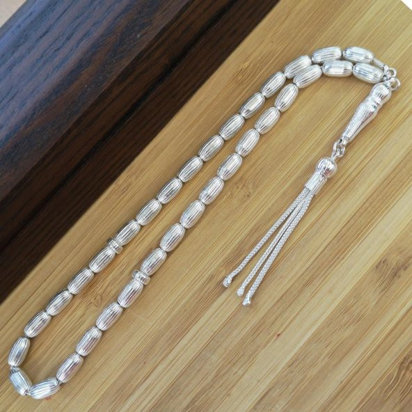 Kapsül Kesim Çizgili Gümüş Tesbih Model 3 - Resim 2