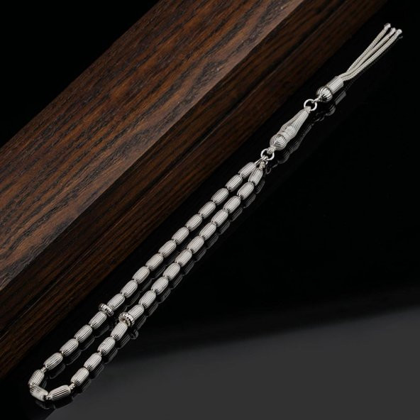 Kapsül Kesim Çizgili Gümüş Tesbih Model 1 - Resim 2