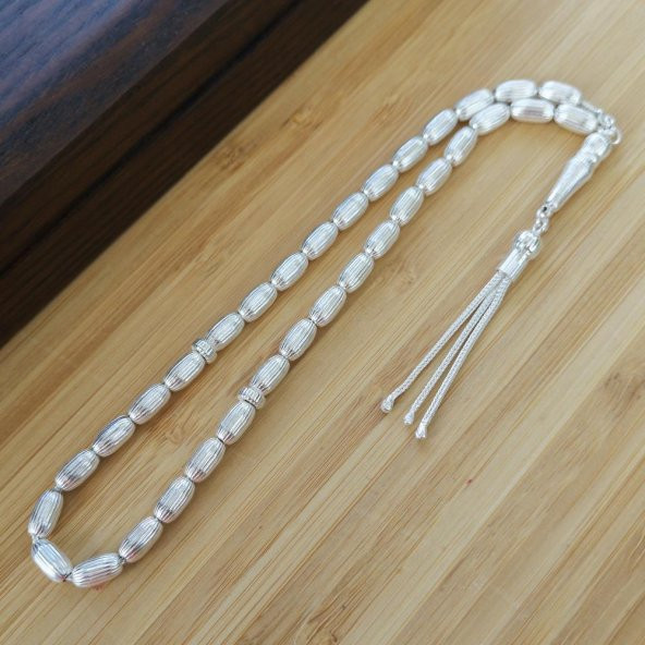 Kapsül Kesim Çizgili Gümüş Tesbih Model 1 - Resim 3