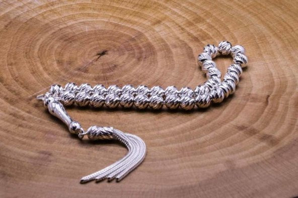 Lazer Kesim 925 Ayar Gümüş Tesbih - Resim 2