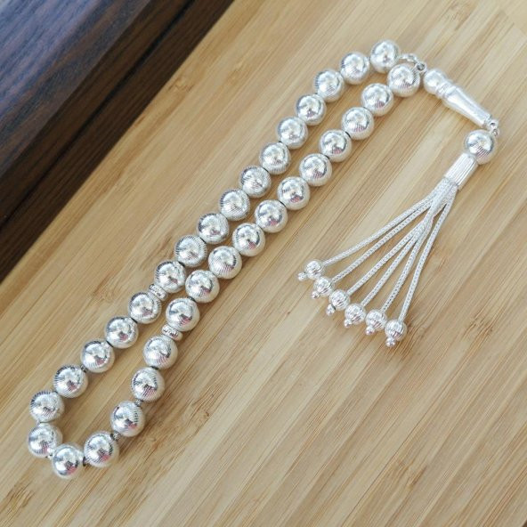 925 Ayar Gümüş Parmak İzi Desenli Gümüş Tesbih - Resim 3