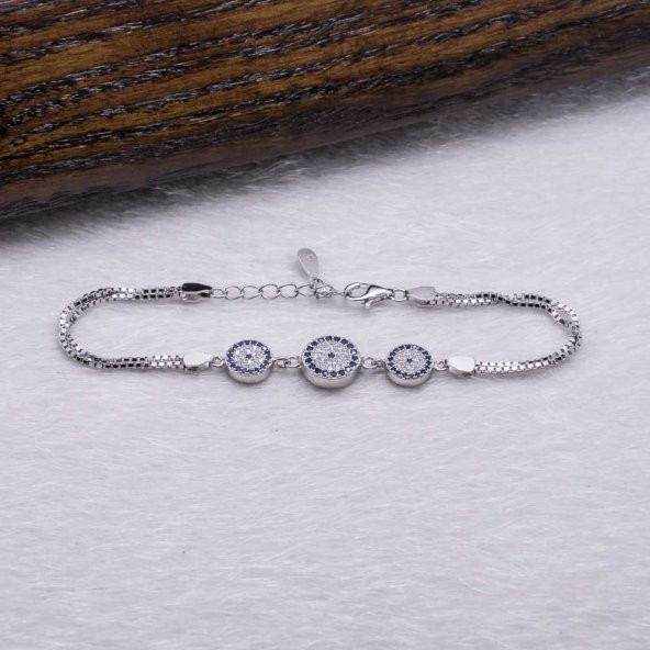 925 Ayar Gümüş Zirkon Taşlı Nazarlı Bayan  Bileklik ürün görseli