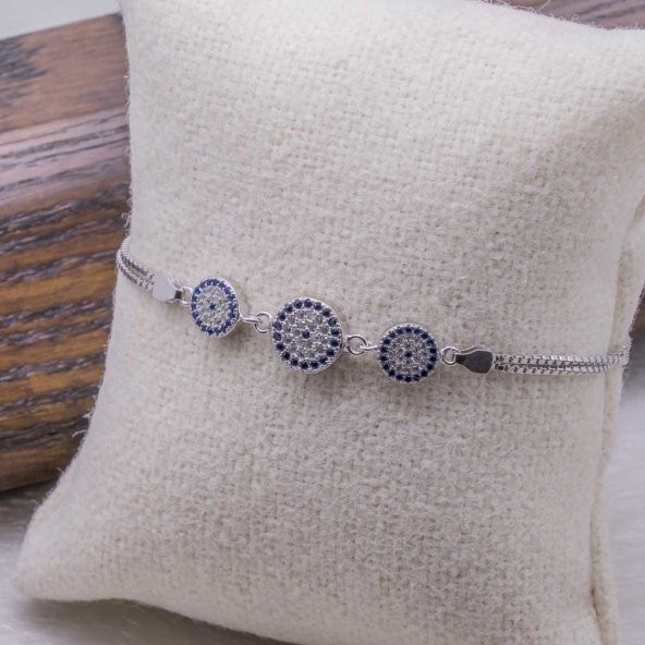 925 Ayar Gümüş Zirkon Taşlı Nazarlı Bayan  Bileklik - Resim 2