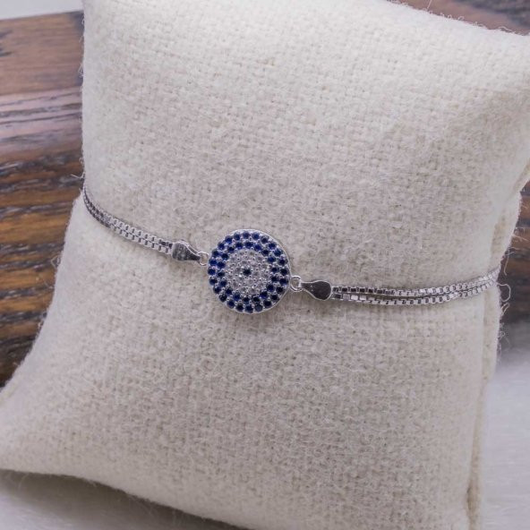 925 Ayar Gümüş Zirkon Taşlı Nazar  Bileklik - Resim 2