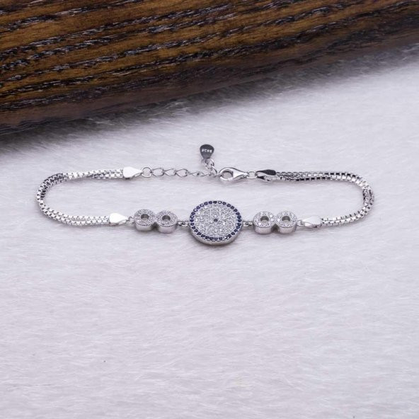 925 Ayar Gümüş Nazar  ve  Sonsuzluk simgeli  Bileklik - Resim 4