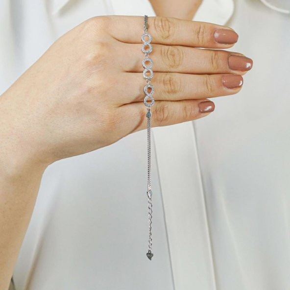 925 Ayar Gümüş Zirkon Taşlı Sonsuzluk Bayan  Bileklik - Resim 2