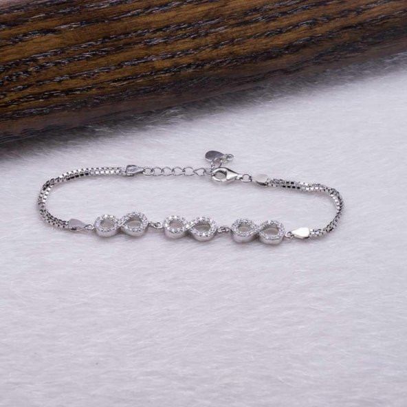 925 Ayar Gümüş Zirkon Taşlı Sonsuzluk Bayan  Bileklik - Resim 4