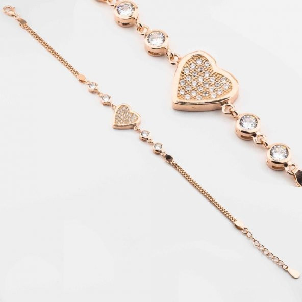 925 Ayar Gümüş Rose Kalp Tek Taş Bileklik ürün görseli 1