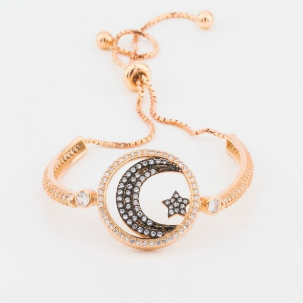 925 Ayar Gümüş  Zirkon Taşlı  Ay Yıldız Bayan  Bileklik ürün görseli 1