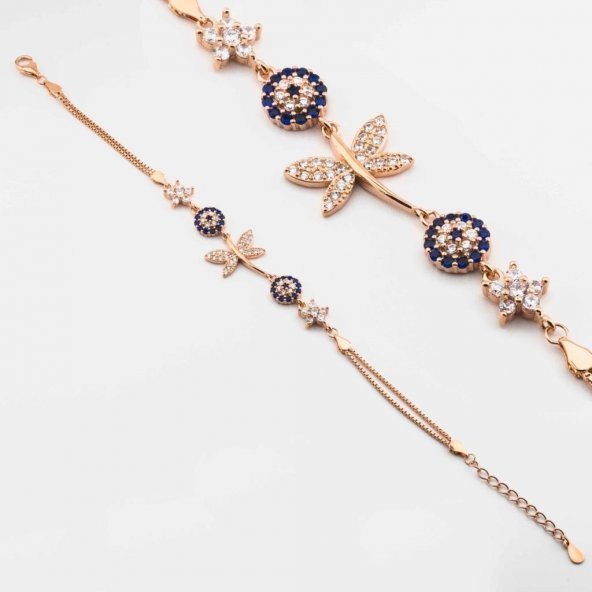 925 Ayar Gümüş Rose Nazar Boncuklu Yusufçuk Bayan Bileklik ürün görseli 1