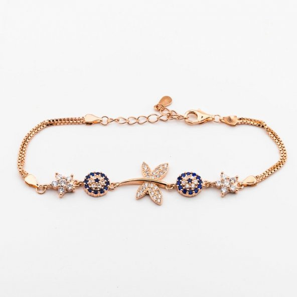 925 Ayar Gümüş Rose Nazar Boncuklu Yusufçuk Bayan Bileklik - Resim 2