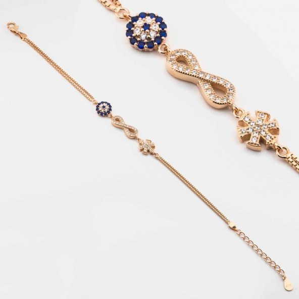 925 Ayar Gümüş Nazar Boncuklu Kar Tanesi Sonsuzluk Bileklik ürün görseli