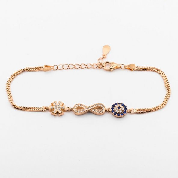 925 Ayar Gümüş Nazar Boncuklu Kar Tanesi Sonsuzluk Bileklik - Resim 2