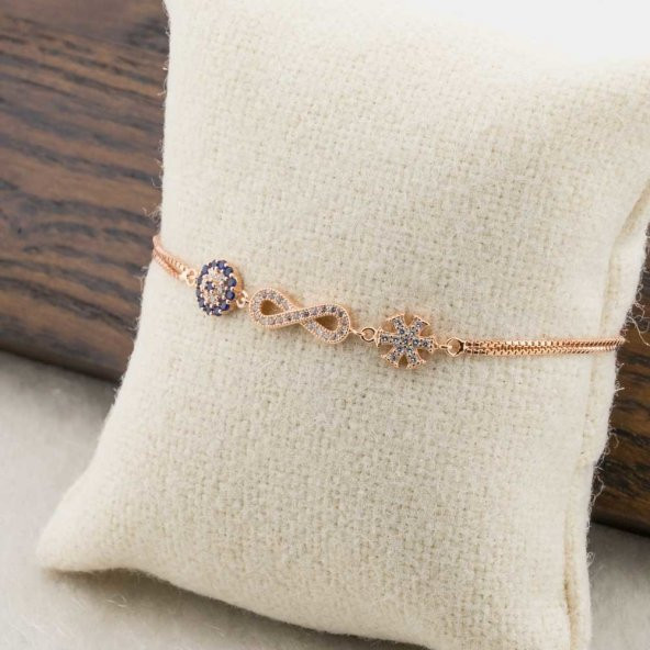 925 Ayar Gümüş Nazar Boncuklu Kar Tanesi Sonsuzluk Bileklik - Resim 3