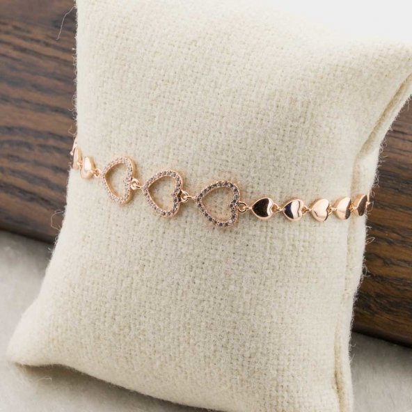 925 Ayar Gümüş Zirkon Taşlı  Kalpli Bayan  Bileklik - Resim 3