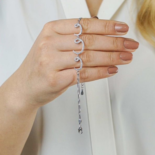 925 Ayar Gümüş Zirkon Taşlı Vav Model Bayan Bileklik - Resim 2