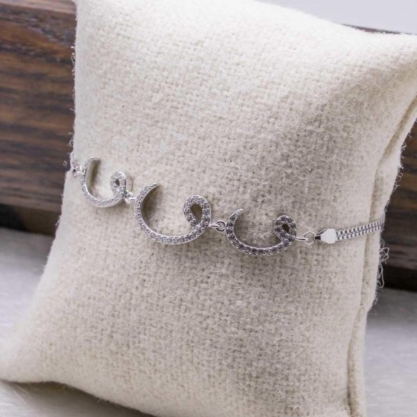 925 Ayar Gümüş Zirkon Taşlı Vav Model Bayan Bileklik - Resim 3