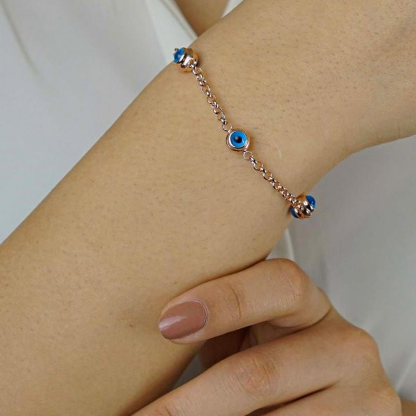 925 Ayar Gümüş Nazar Boncuklu  Bileklik ürün görseli 1