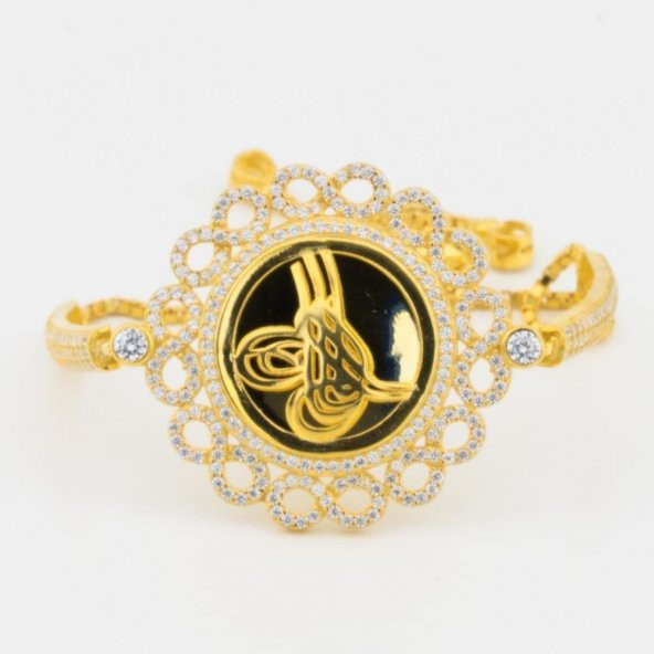 925 Ayar Gümüş Altın Kaplama  Osmanlı Tuğrası Asansörlü Bileklik