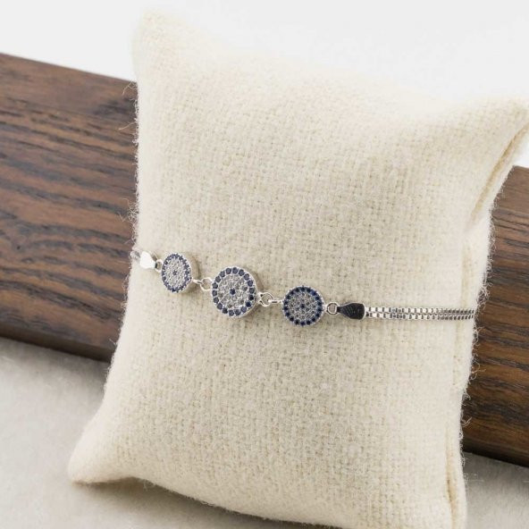 925 Ayar Gümüş Zirkon Taşlı  Nazarlı Bayan  Bileklik - Resim 2