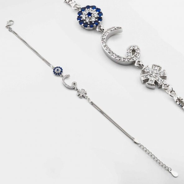 925 Ayar Gümüş Nazar Kar Tanesi Vavlı Bayan Bileklik ürün görseli 1