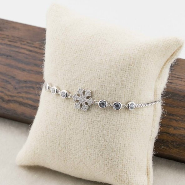 925 Ayar Gümüş Kar Tanesi Tek Taşlı Bayan  Bileklik - Resim 3