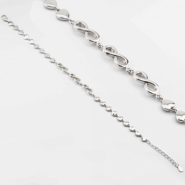 925 Ayar Gümüş Zirkon Taşlı Sonsuzluk Kalpli Bileklik ürün görseli 1