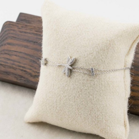 925 Ayar Gümüş Yusufçuk Simgeli Taşlı Bayan  Bileklik - Resim 3