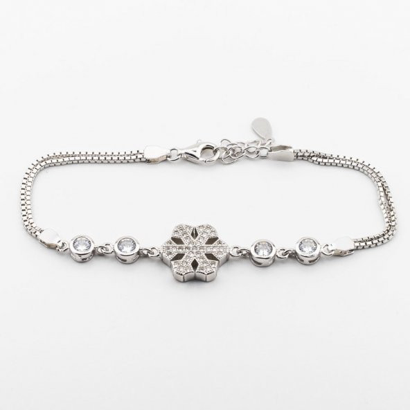 925 Ayar Gümüş Zirkon Taşlı  Kar Tanesi  Bayan Bileklik - Resim 2
