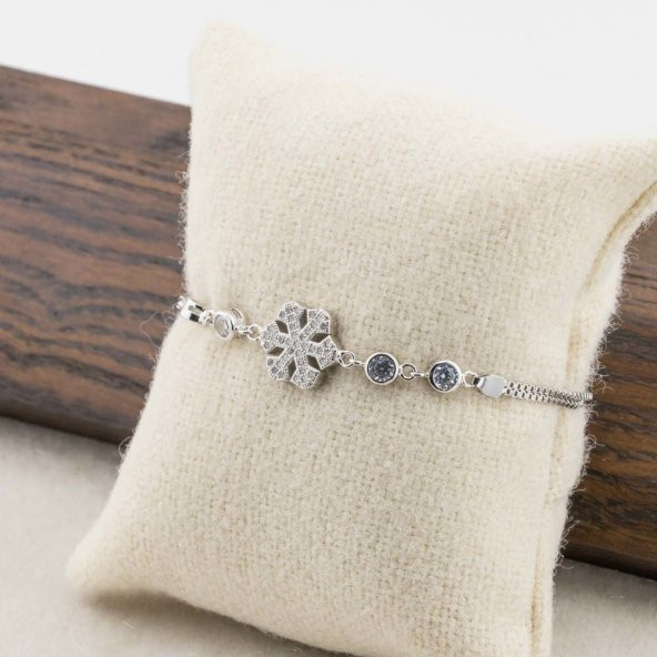925 Ayar Gümüş Zirkon Taşlı  Kar Tanesi  Bayan Bileklik - Resim 3